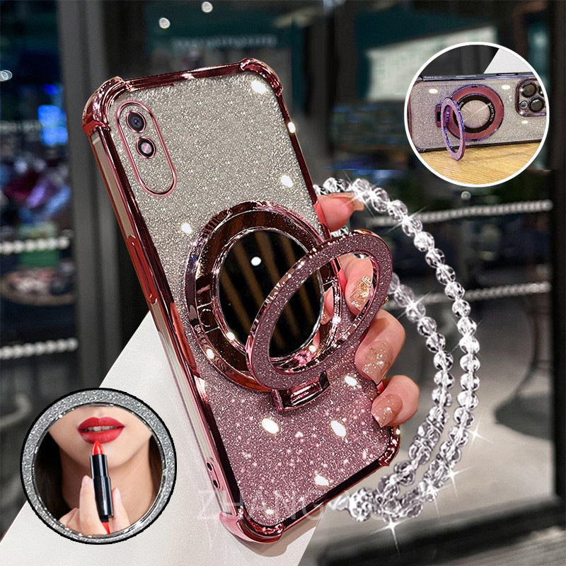 Ốp Lưng Cho Redmi 9A Giá đỡ gương trang điểm 3D Vỏ mềm vòng tay mới
