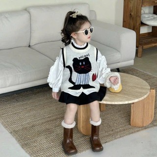 10-27kg Set 3ct áo sơ mi + gile mèo + chân váy NC cho bé gái