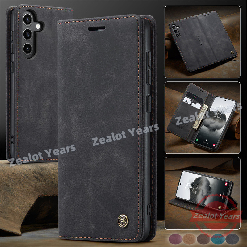 Bao Lật Kinh Doanh Cho Samsung Galaxy S24 S23 FE S22 S21 Plus + Ultra S24FE S23FE S24 + S24Ultra S23Ultra Retro Da Sang Trọng Flip Case Ví Khe Cắm Thẻ Giá Đỡ Vỏ Điện Thoại