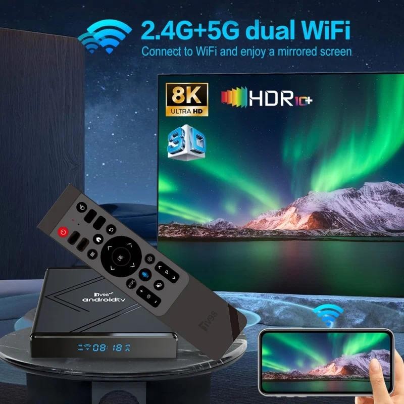 TV98 ATV Pro TV Box Android 14 BT5.0 Media Player Điều khiển bằng giọng nói 4G 5G Dual Wifi6 HD 8K 4
