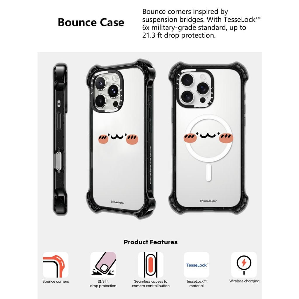 CASECASE X Wadadabear Happy Smile Case Hút từ tính Mặt sau Acrylic cứng cho Apple IPhone 14 / 15 / 1