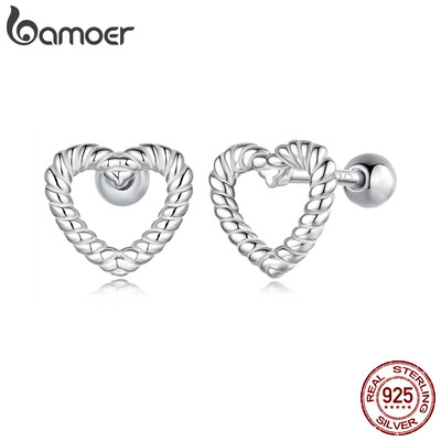 BAMOER Thiết Kế Ban Đầu Bông Tai Bạc 925 Thiết Kế Trái Tim Trang Sức Quà Tặng Cho Nữ