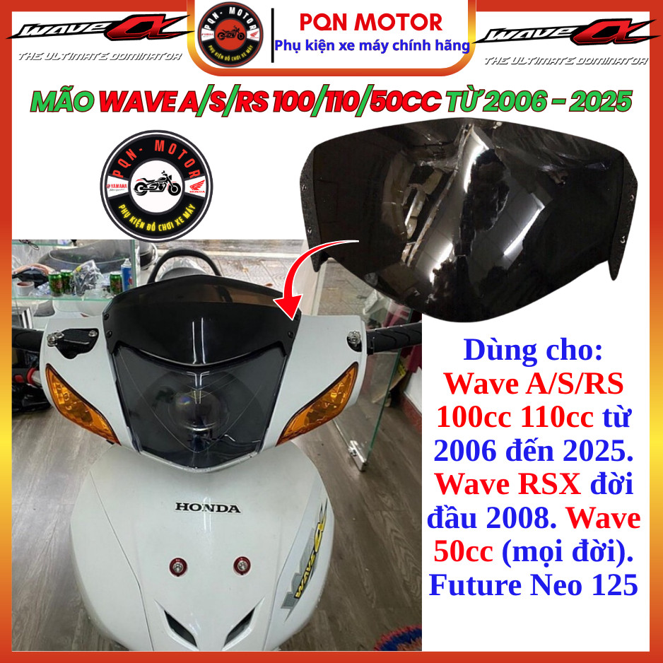 Mão Ốp Đầu Wave A/S/RS 100/110 (2006–2025), RSX 2008, Future Neo – Nhựa ABS Xi Titan Độ Kiểng