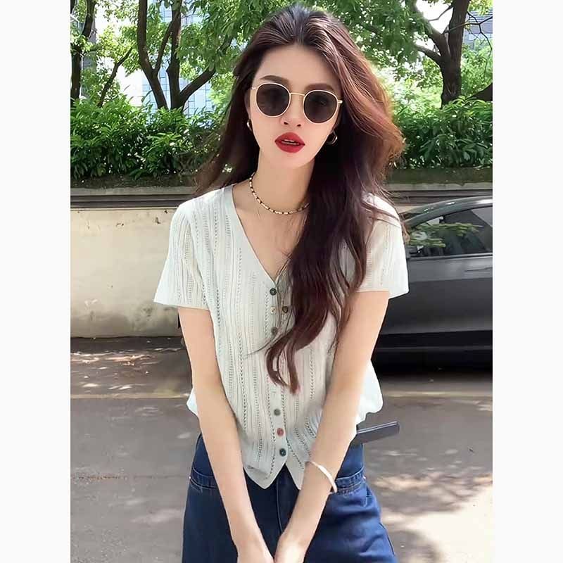 Áo Cardigan Ngắn Tay Màu Sắc Tươi Sáng Thiết Kế Cổ Chữ V Mỏng Phong Cách Mới Mùa Hè | BigBuy360 - bigbuy360.vn