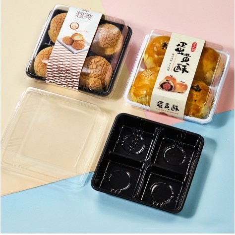 [SALE] 100 Hộp Ht134 đựng bánh trung thu 50g - 75g - Hộp đựng 4 bánh mochi - Hộp 4 ngăn đựng bánh la