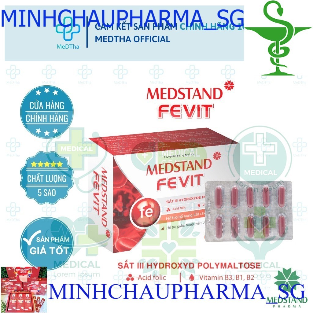 Medstand Fevit - Bổ sung sắt và Acid Folic cho bà bầu, viên bổ máu cho phụ nữ mang thai, sau sinh