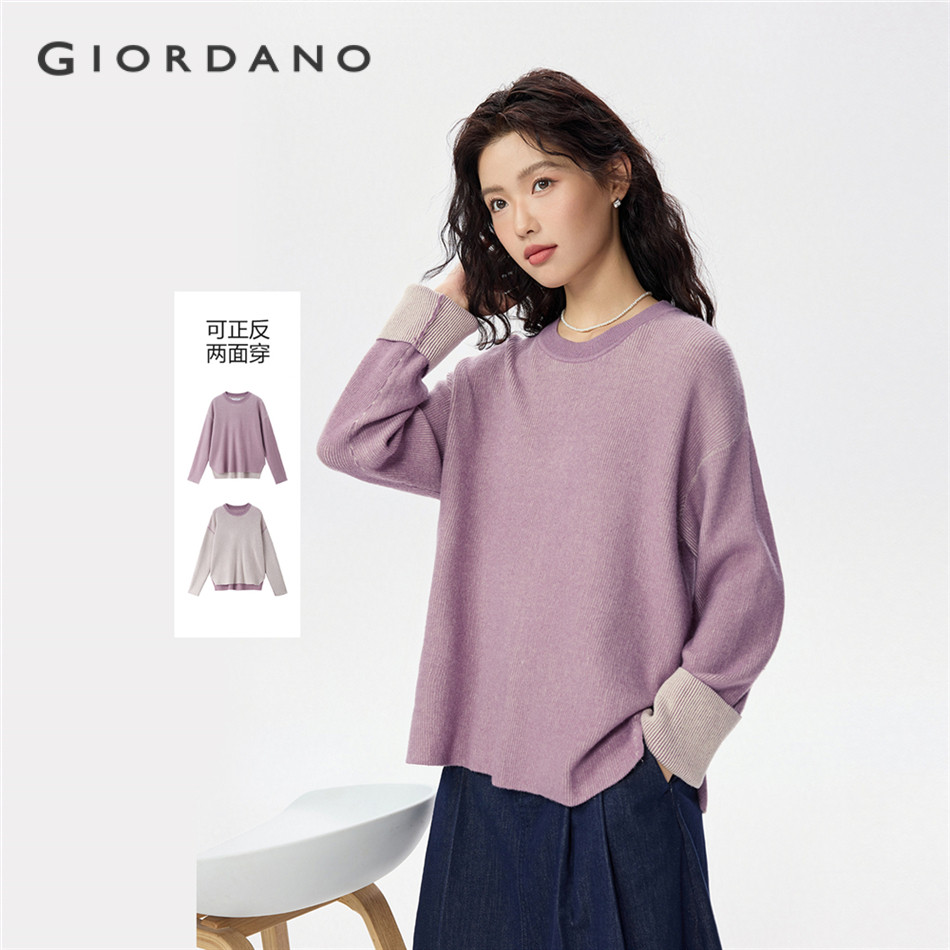 GIORDANO WOMEN Reversible crewneck loose sweater 13355771