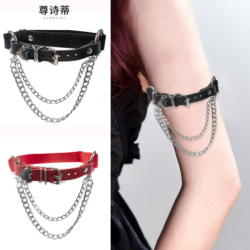 Gothic Gothic Gothic Gothic Punk Gothic Đào Trái Tim Da Cánh Tay Vòng Tay Dây Xích Ngọt Mát Phụ Kiện