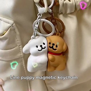 2 cái / bộ sáng tạo con chó con từ móc khóa hoạt hình dễ thương dòng chó mặt dây chuyền móc khóa cho cặp đôi trang sức phụ kiện