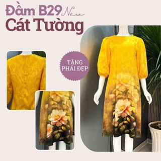 Đầm nữ cổ điển hoa vàng quà tặng bà, tặng mẹ sang trọng B29 - Thời trang Cát Tường