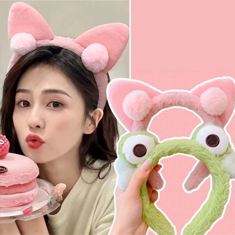 Cài tóc rửa mặt hình thú gấu, cá mập, cà rốt dễ thương nữ LAGU bờm băng đô thun makeup, trang điểm