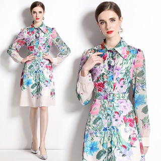 Thiết kế Sense Nữ Vintage Voan Tay Bong Bóng Áo Cardigan In Hình Váy Đơn ngực