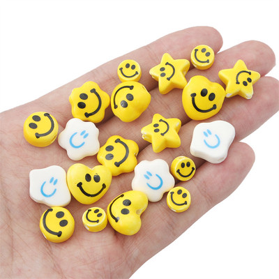 5 Cái / túi Nụ Cười Hạt Sứ Gốm Mây Trái Tim Ngôi Sao Hạt Tròn Quyến Rũ Cho DIY Vòng Tay Trang Sức Làm Phụ Kiện
