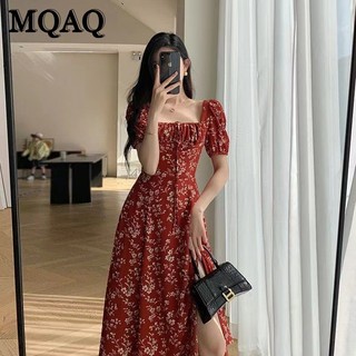 Mqaq Váy xẻ đầu cổ điển kiểu Pháp mới nhẹ nhàng và tinh khiết, xa hoa và mỏng, may ba chiều, mỏng và cao, gợi cảm và quyến rũ