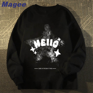 Sinransinya Áo hoodie nam mới với đồ dạo phố cổ điển Mỹ, cảm giác cao cấp, thiết kế in họa tiết ngôi sao chữ, dáng rộng, phong cách cặp đôi tuổi teen, áo dài tay thời trang