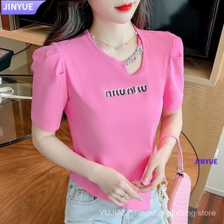 Áo thun ngắn tay phồng thời trang mùa hè 2023 phong cách phương Tây dành cho nữ