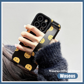 Ốp điện thoại mặt cười màu vàng hoạt hình cho iPhone 16 Pro Max 15 14 13 12 11 Pro Max 7 8 Plus XS Max XR X có dây đeo cổ tay