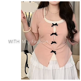 Milyfashion Mùa Hè Béo mm Thiết Kế Cảm Thấy Giả Hai Mảnh Thời Trang Hot Girl Ngắn Tay Tính Khí Mỏng Hơn Nhìn Áo Thun Nữ