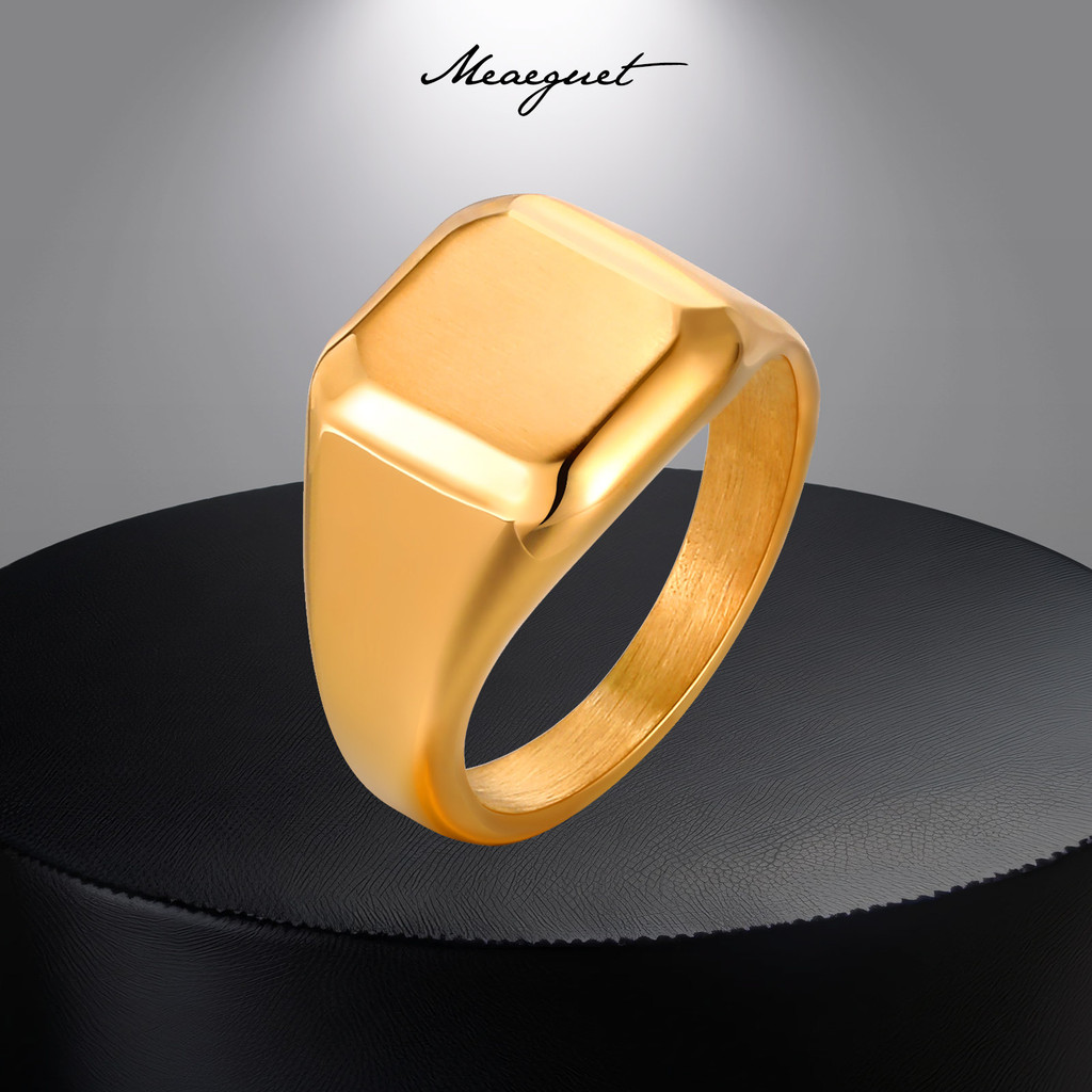 Meaeguet Nam Nhẫn Vàng Signet Biker Nhẫn, Nhẫn Chunky Mạ Vàng 18K Punk Hip Hop Trang Sức Unisex