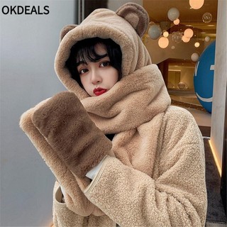 OKDEALS Trùm Đầu Mùa Đông Hình Tai Gấu Bằng Lông Giả Cho Nữ