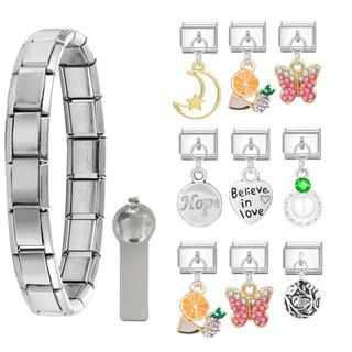 Sáng Tạo Bạc Cam Hồng Kim Cương Bướm Mặt Dây Chuyền Ý Dây Xích Trang Trí Thích Hợp Cho 9 Mm Vòng Tay Làm DIY Trang Sức Vòng Tay Ý