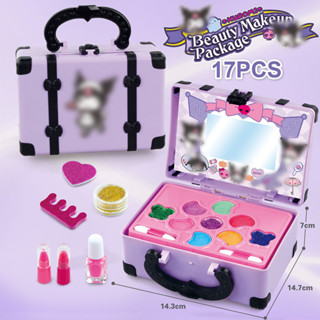 17 Chiếc Công Chúa Kuromi Trang Điểm Hộp Trang Điểm Bộ Phấn Mắt Blush Son Môi Trang Điểm Túi Xách Trẻ Em Mỹ Phẩm Trang Điểm Đồ Chơi Mekup