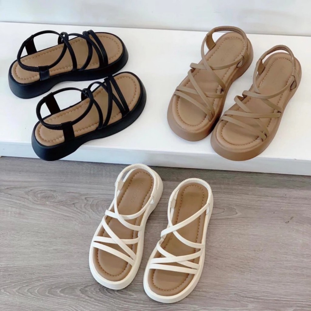 Giày sandal nữ đế độn CAO CẤP.Quai dây mảnh thun hậu co giãn cực êm chân thích hợp mang đi học đi biển,dạo phố Su Shoes