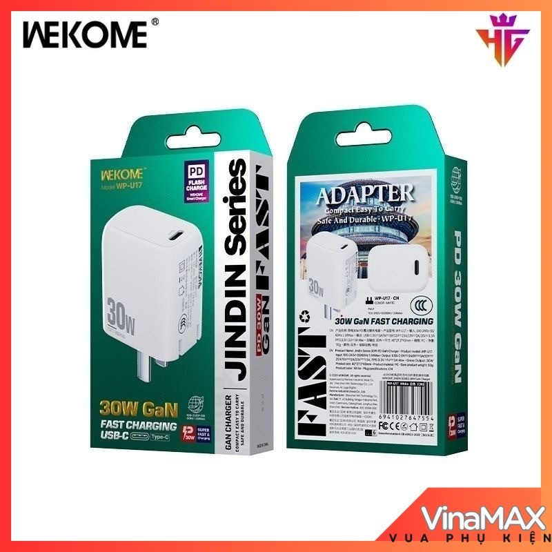 Củ Sạc Nhanh 30W Chính Hãng Wekome WP-U17 PD30W – Tương Thích iPhone, Samsung, Android, Bảo Hành 12 