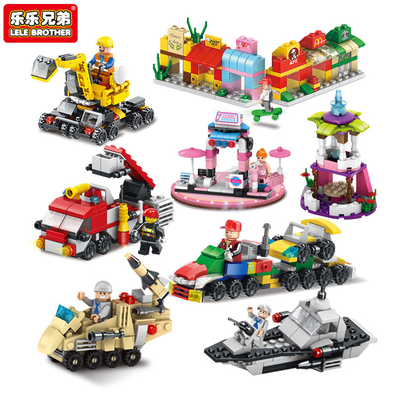 Lele Brothers Mini Engineering Fire Racing Truck Street View Khối xây dựng lâu đài trẻ em Ed