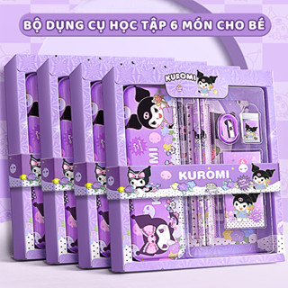 Bộ dụng cụ học tập 7 món dễ thương cho bé ,  hộp bút, thước, 2 bút chì, 1 gôm, 1 đồ chuốt bút chì, 1 hộp màu sáp 6 màu.