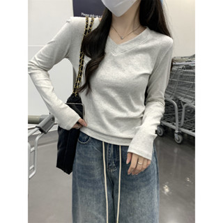 Áo thun tay dài baby tee Áo ôm body 100% cotton Áo phông dài tay phối bên trong 100% cotton tôn dáng dễ phối cổ chữ V phong cách Hàn Quốc thu đông áo mặc trong Nữ