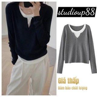   Ảnh+ Video Thật áo thun tay dài áo thun ôm body nữ Hàn Quốc trơn basic Y2k Cổ Tròn 