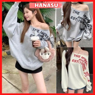 Áo nỉ sweater nữ trễ vai form rộng áo hoodie dài tay lệch vai phong cách Hàn Quốc chất nỉ cotton cao cấp A195 HANASU