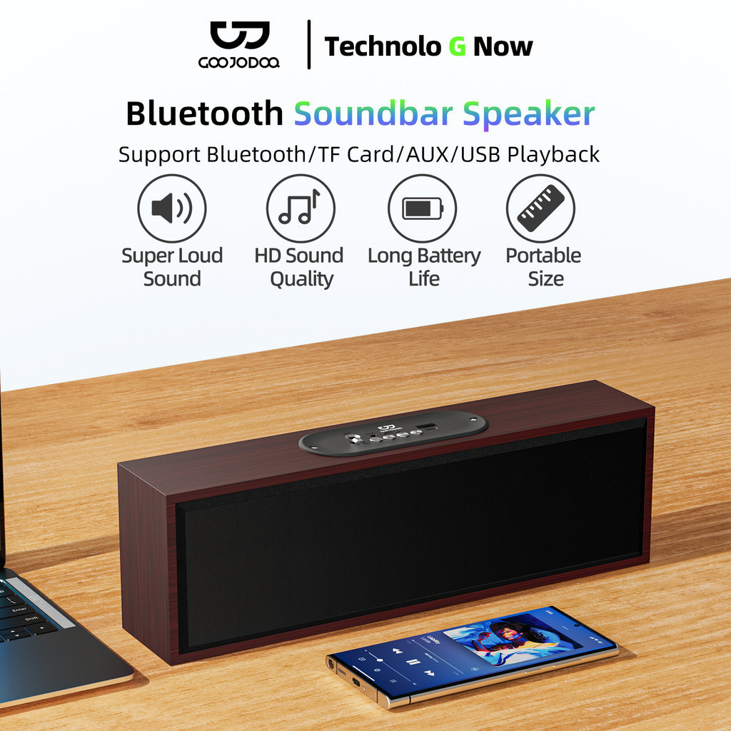 GOOJODOQ Loa Bluetooth Kích Thước Lớn Thiết Kế Bằng Gỗ Loa Máy Tính Không Dây Cho Laptop USB Âm Thanh Chơi Game Thẻ TF AUX