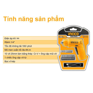 Máy Siết vít dùng pin INGCO CSDLI0402 4V 4 N.m kèm cáp sạc micro giá rẻ tiện ích, máy siết vít cầm tay