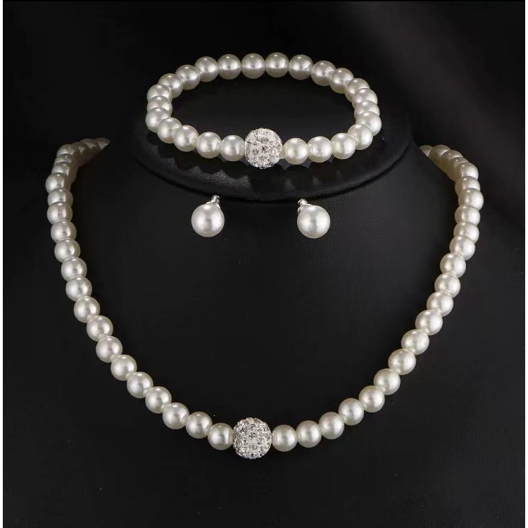 Bộ trang sức ngọc trai giả sáng tạo - Vòng cổ, vòng tay và bông tai 3 mảnh dành cho cô dâu và những dịp đặc biệt