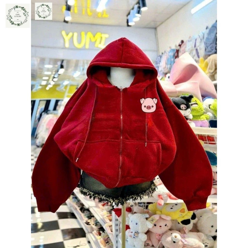 Khoác Nỉ khoá kéo  Form Rộng Thời trang phá cách cho bạn- Khoác Nỉ Con Heo-CHANG 3158