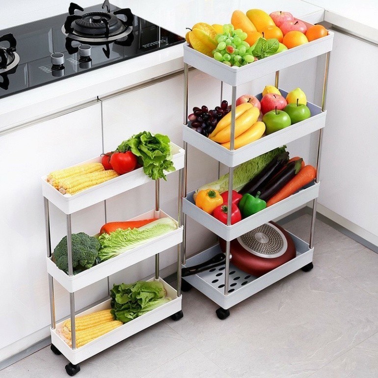 Kệ đa năng 4 tầng có bánh xe Kệ nhựa 3 tầng, 4 tầng để đồ phòng tắm nhà bếp Kệ lắp ghép dựng mỹ phẩm