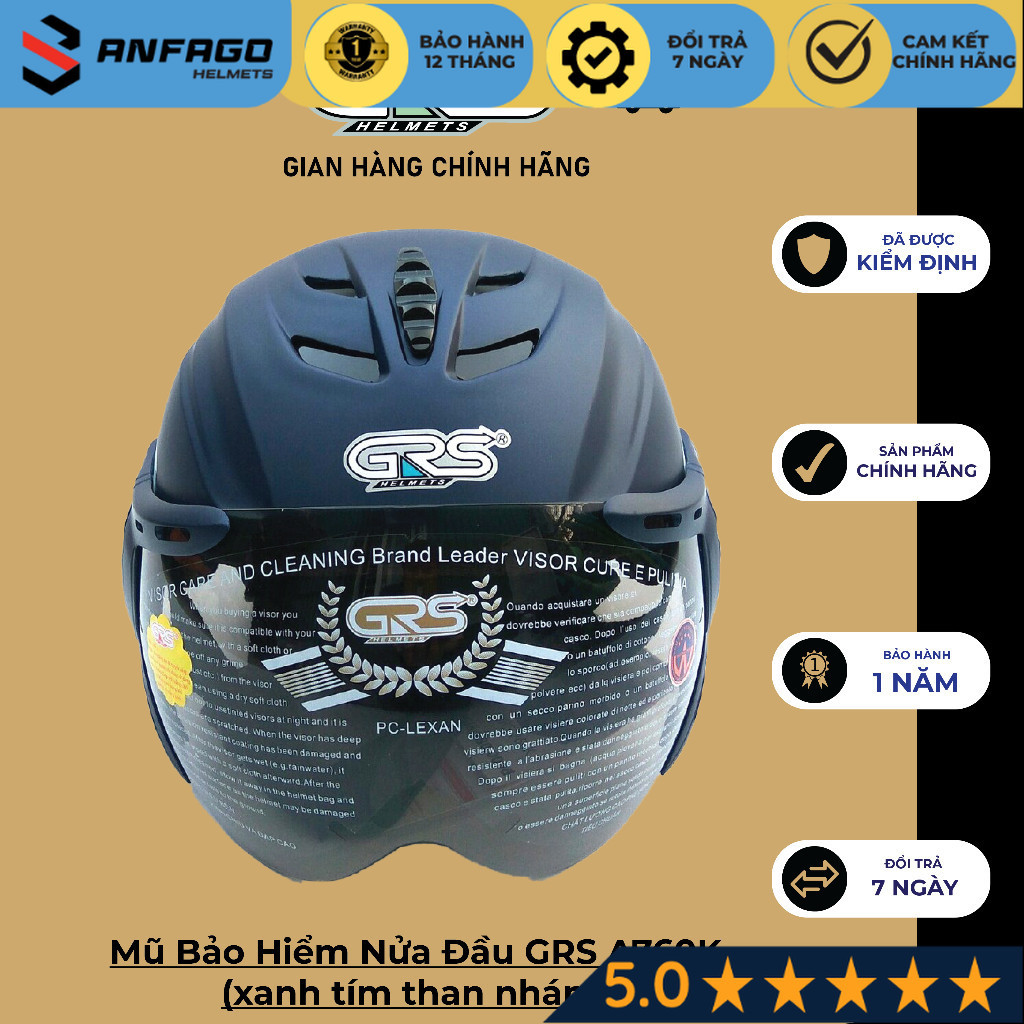 Mũ Bảo Hiểm Nửa Đầu GRS A760K (xanh tím than nhám)
