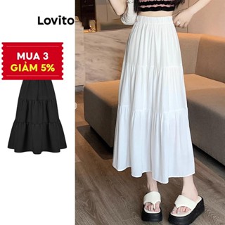 Lovito Váy dễ thương Váy viền trơn xếp nếp cho nữ LNA30087 (Trắng)