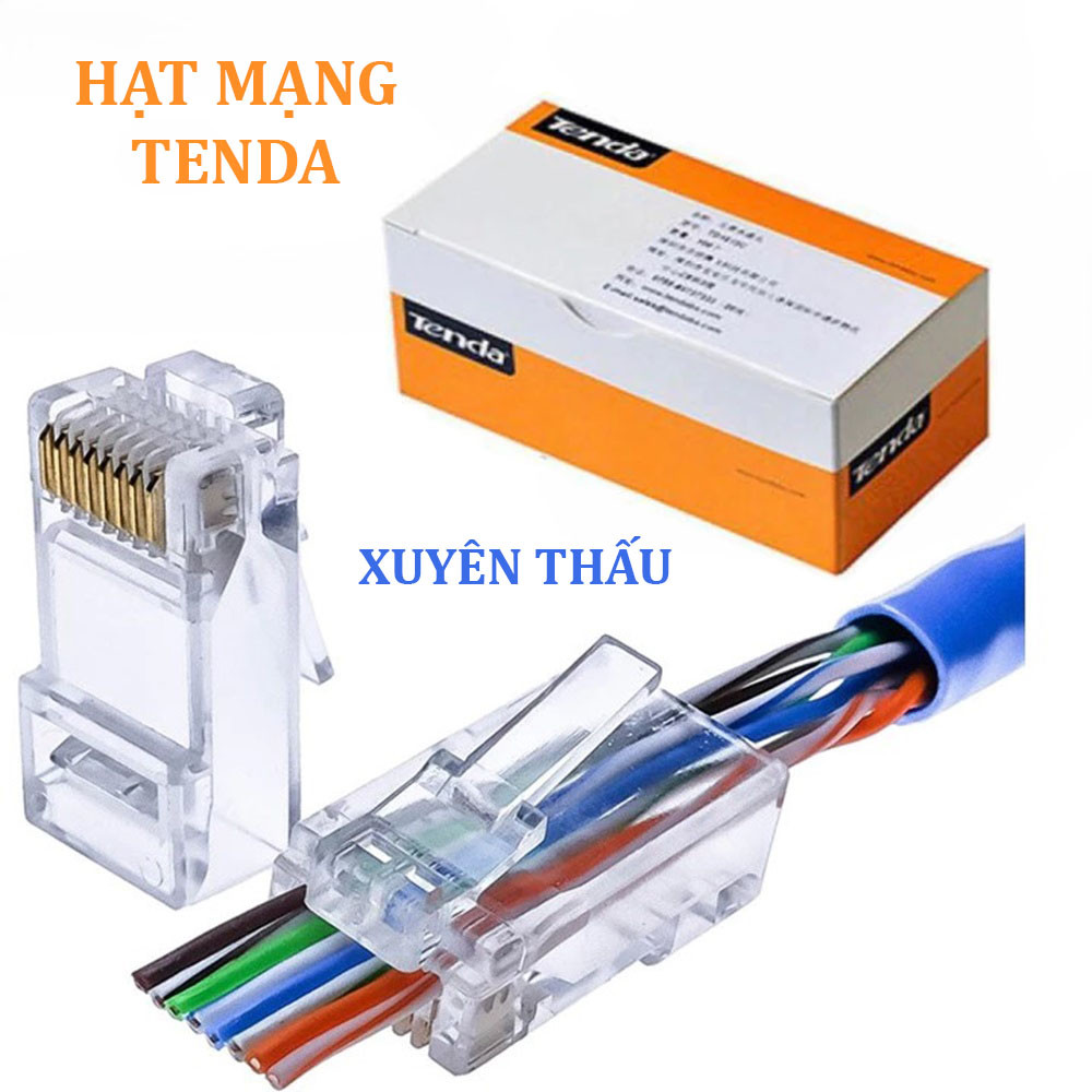 Đầu mạng RJ45 Tenda loại Xuyên Thấu Cat5e/Cat6 hộp 100 hạt chân đồng loại tốt