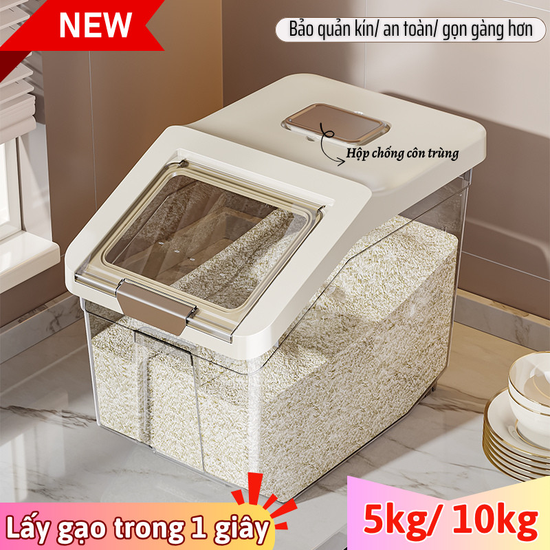 Hộp Đựng Gạo TOM&TOM 5kg/10kg – Nhựa Trong Suốt Bền Bỉ, Nắp Kín, Giữ Gạo & Ngũ Cốc Luôn Khô Sạch