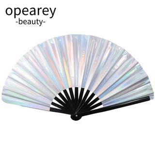 Quạt cầm tay gấp lớn OPEAREY, Quạt cầm tay rave bằng Laser bạc tre lớn, Quạt cầm tay khóa bạc tinh tế cho bữa tiệc