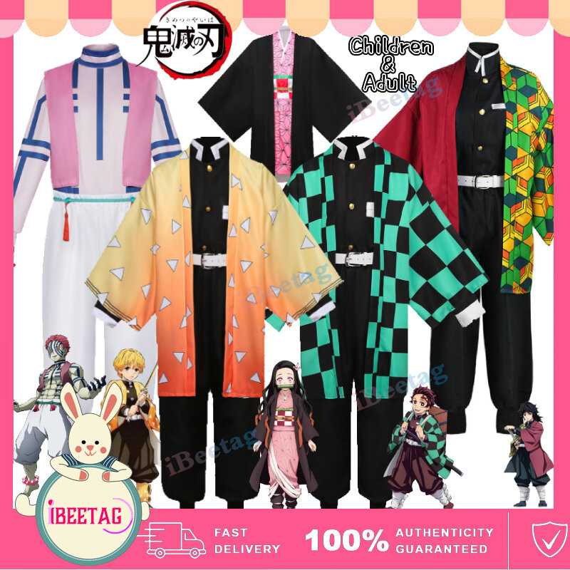 Trang Phục Hóa Trang Nhân Vật Demon Slayer - Kamado Tanjirou và Nezuko, Kimono Cho Lễ Hội Halloween Trẻ Em và Người Lớn
