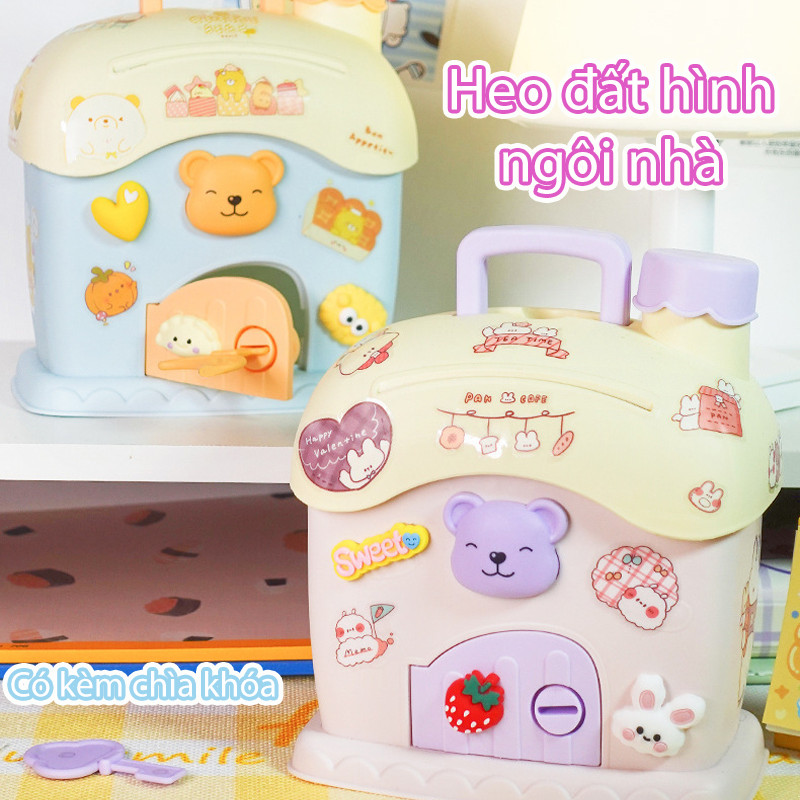Heo đất hình ngôi nhà,ngôi nhà nhỏ con heo đất,két mini có khóa và tay cầm,Quà Tặng Cho Trẻ Em