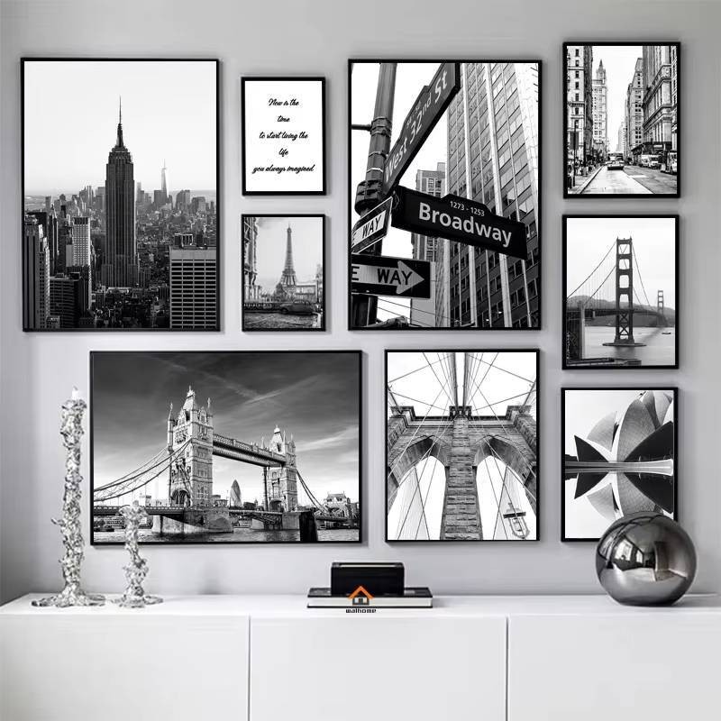 Hiện Đại New York London Paris Sydney Thành Phố Cột Mốc Phong Cảnh poster canvas Tranh Treo Tường Nghệ Thuật Hình Đen Trắng Trang Trí Phòng Nhà