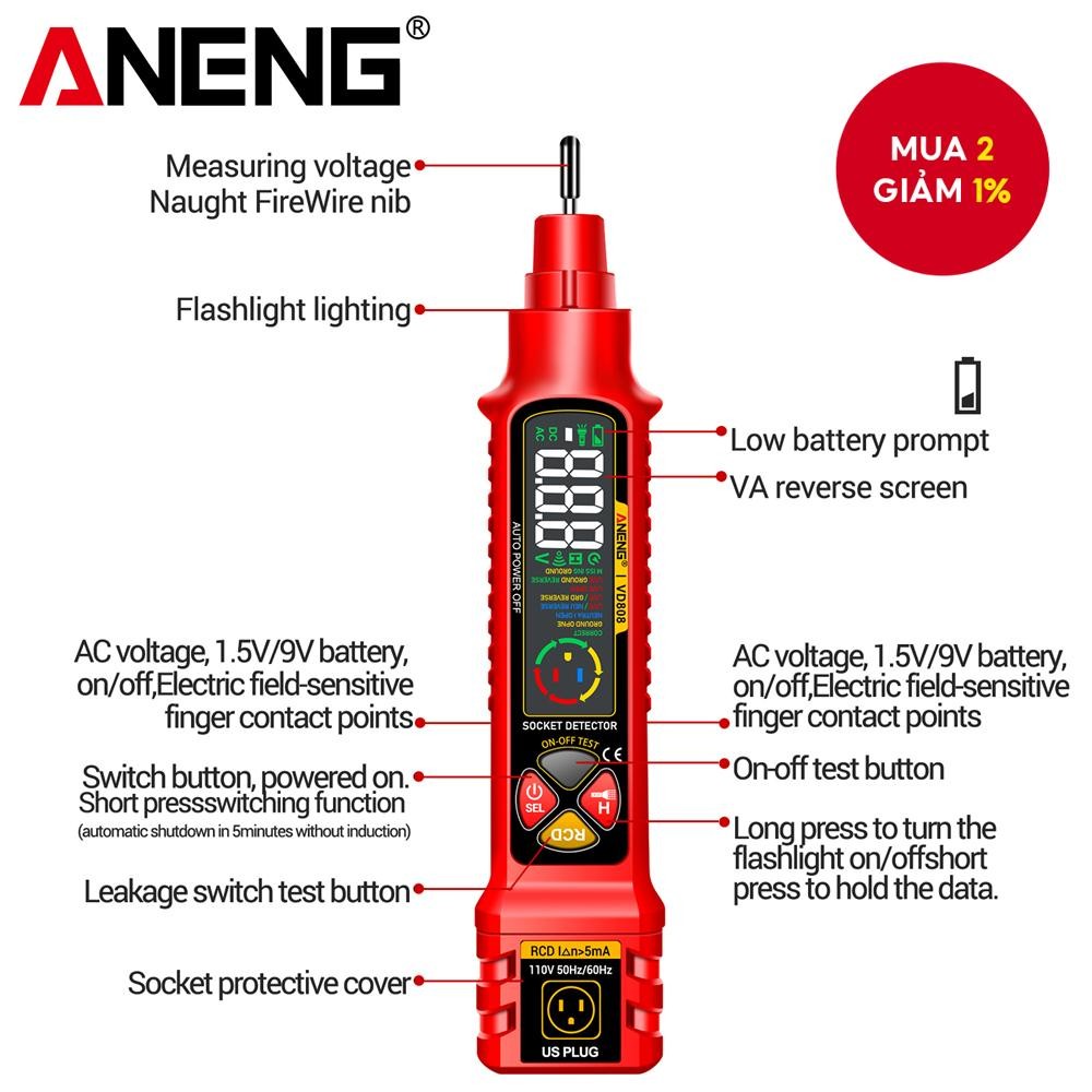 Bộ Phân Tích Mạch ANENG VD808 Mới và Máy Kiểm Tra Điện Áp AC - Tìm Công Tắc với Đầu Cắm US/EU và Tín