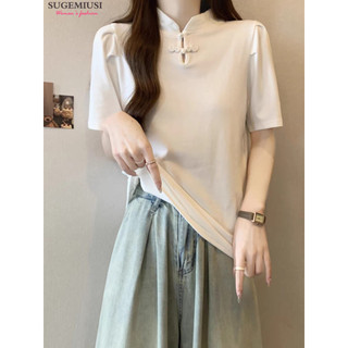 Sugemiusi Plus Size Áo Nữ Mùa Hè Mỏng Hơn Nhìn Bao Mỡ Áo Thun Tay Ngắn Mỡ MM Trắng Chính Hãng Vai Áo