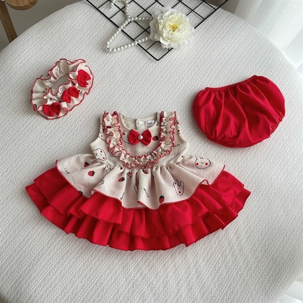 Váy Lolita 3 tầng họa tiết thỏ đỏ