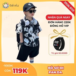Bộ sơ mi bé trai GẤU PANDA phong cách Hàn Quốc, chất liệu thoáng mát, dễ giặt, phù hợp cho bé từ 8-28kg by BÉ XÍU B89